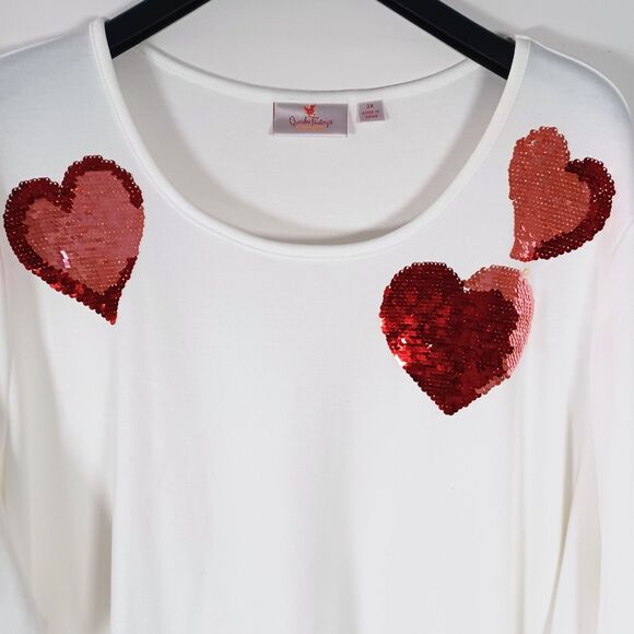 Quacker Factory Top 3X Flip Sequin Embellished Artsy Tunic Hearts Love - Picture 3 of 8